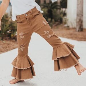 Oopsie Daisy khaki denim ruffle pants